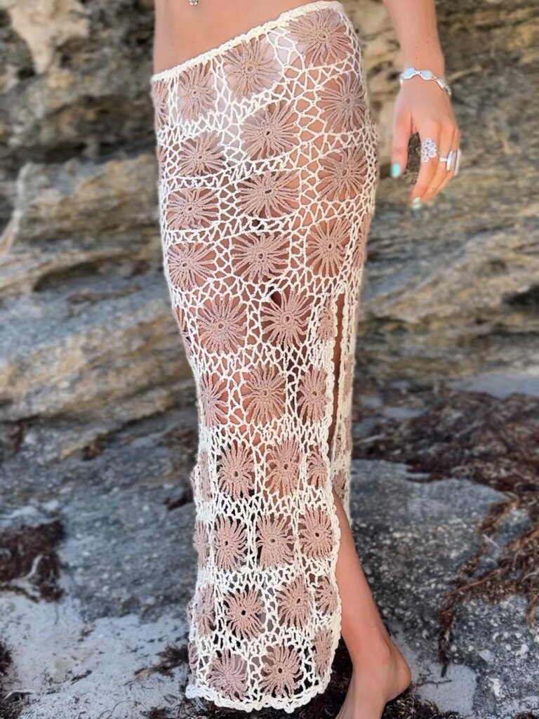 Moon Flower The Label EVERLASTING VINTAGE CREAM CROCHET MAXI SKIRT