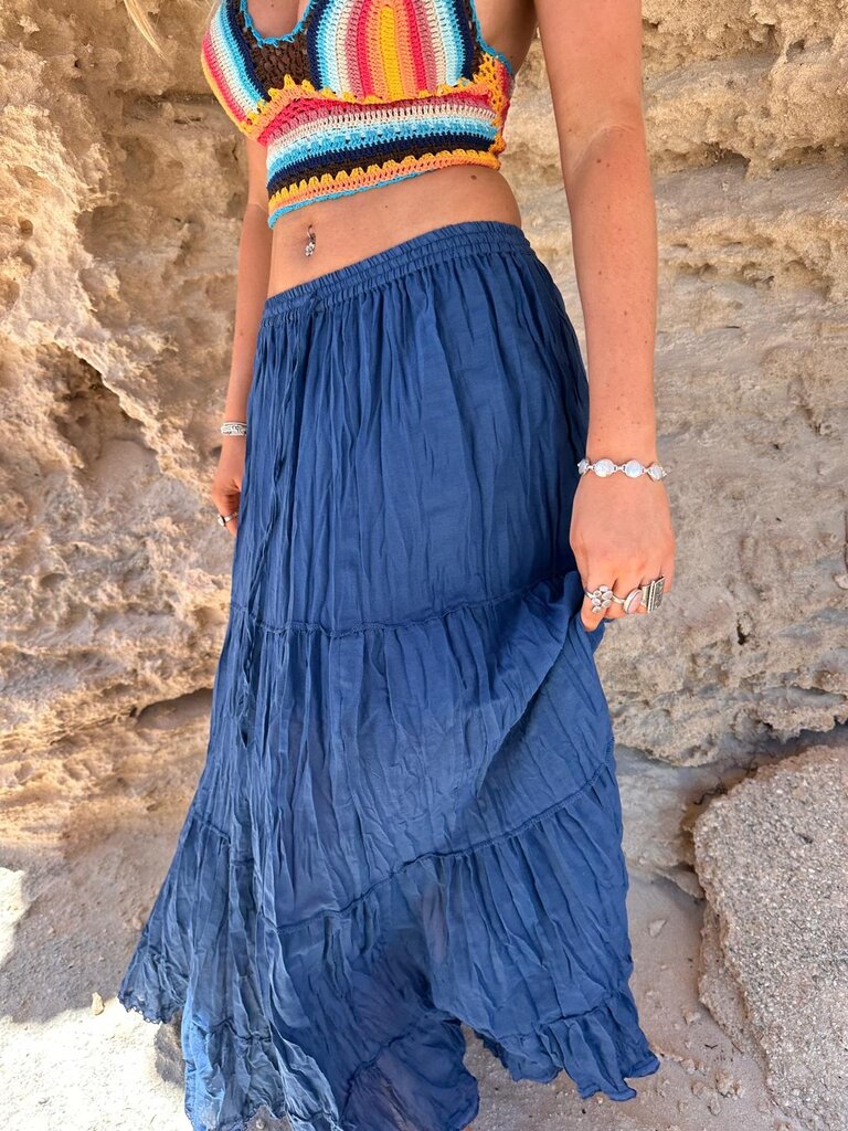 Naked Gypsy BELLA TIERED NAVY MAXI SKIRT