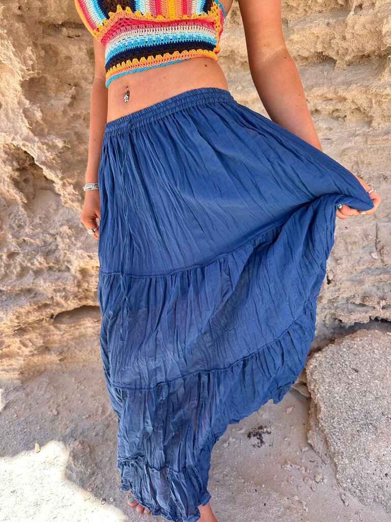 Naked Gypsy BELLA TIERED NAVY MAXI SKIRT