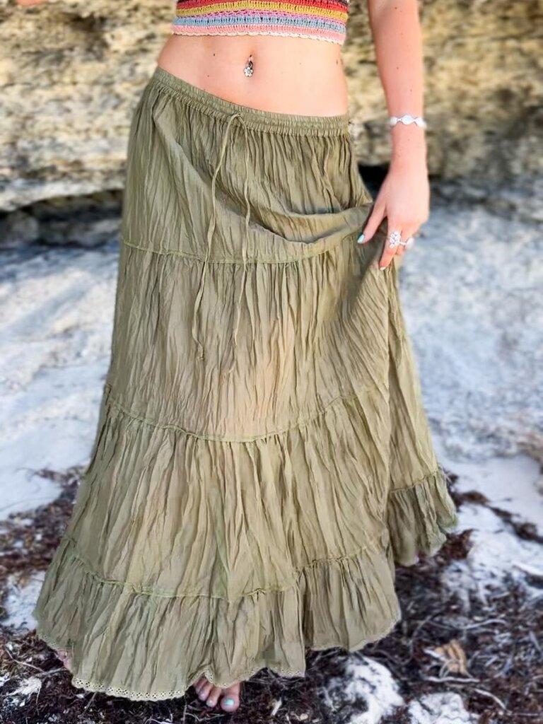 Naked Gypsy BELLA TIERED KHAKI MAXI SKIRT