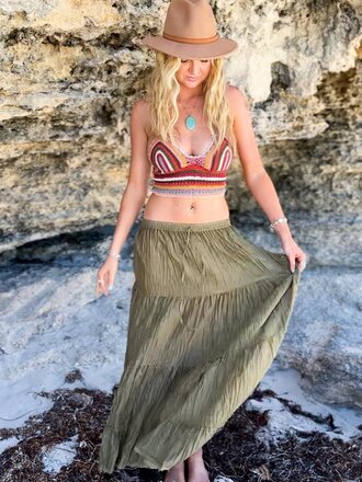 Naked Gypsy BELLA TIERED KHAKI MAXI SKIRT Naked Gypsy BELLA TIERED KHAKI MAXI SKIRT