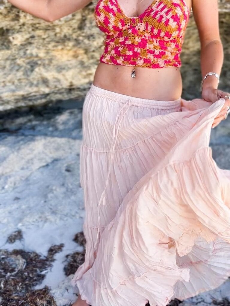 Naked Gypsy BELLA TIERED PEACH MAXI SKIRT