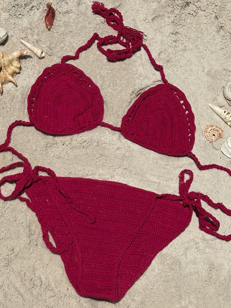 Moon Flower The Label BINDI MAGENTA CROCHET BIKINI