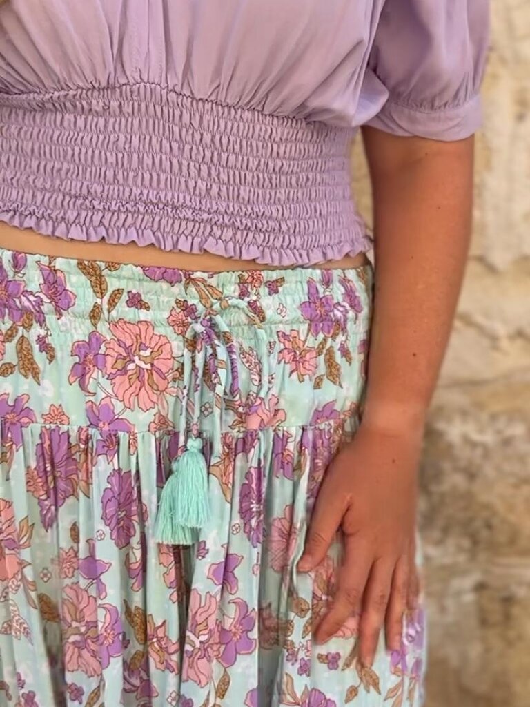 Honey & Stone Co OAKLEY MINT FLORAL MAXI SKIRT
