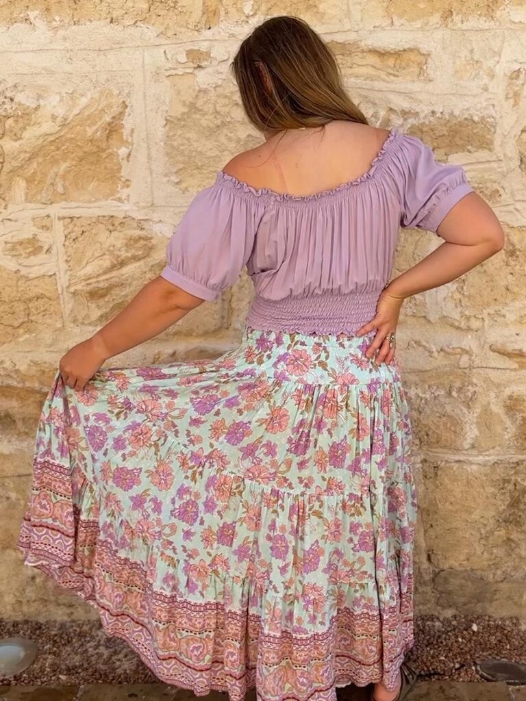 Honey & Stone Co OAKLEY MINT FLORAL MAXI SKIRT