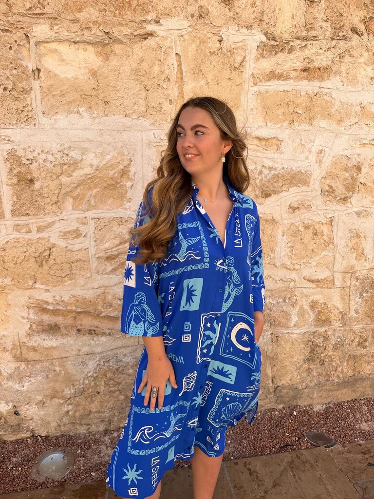 Honey & Stone Co RETREAT SHIRT BLUE SUN MIDI
