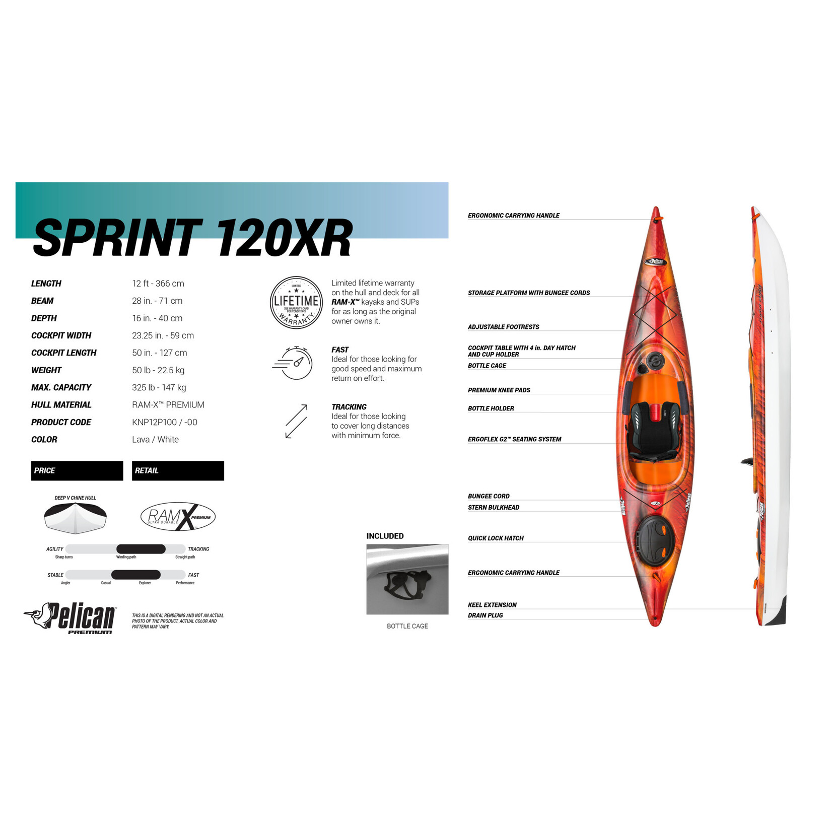 Pelican Sport Kayak Sprint 120XR (kayak récréatif)