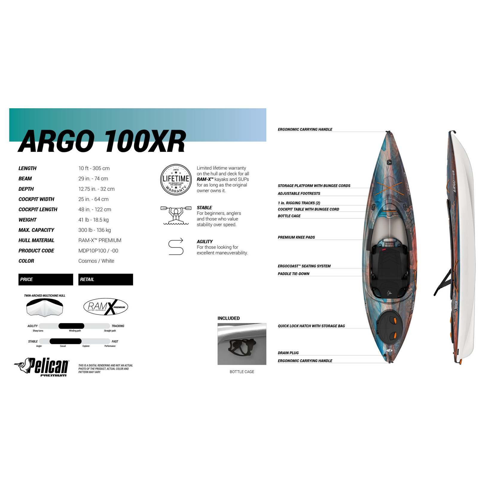 Pelican Sport Kayak récréatif Argo 100XR de Pelican