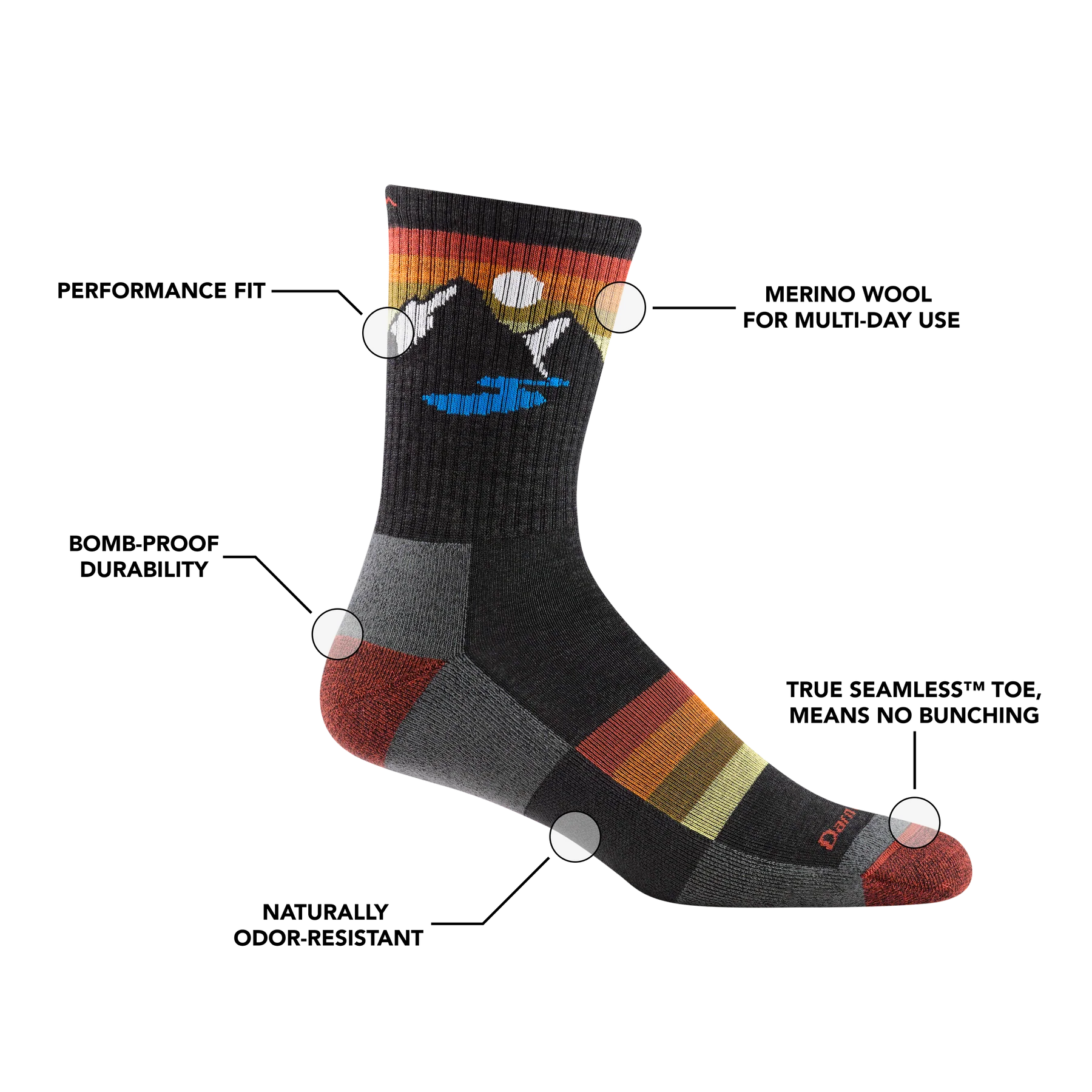 Darn Tough Bas Sunset Ridge Micro Crew léger avec coussin 1997 pour homme