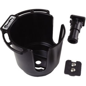 Cup Holder w/Rod Holder Post & Bulkhead/Gunnel Mount, Black