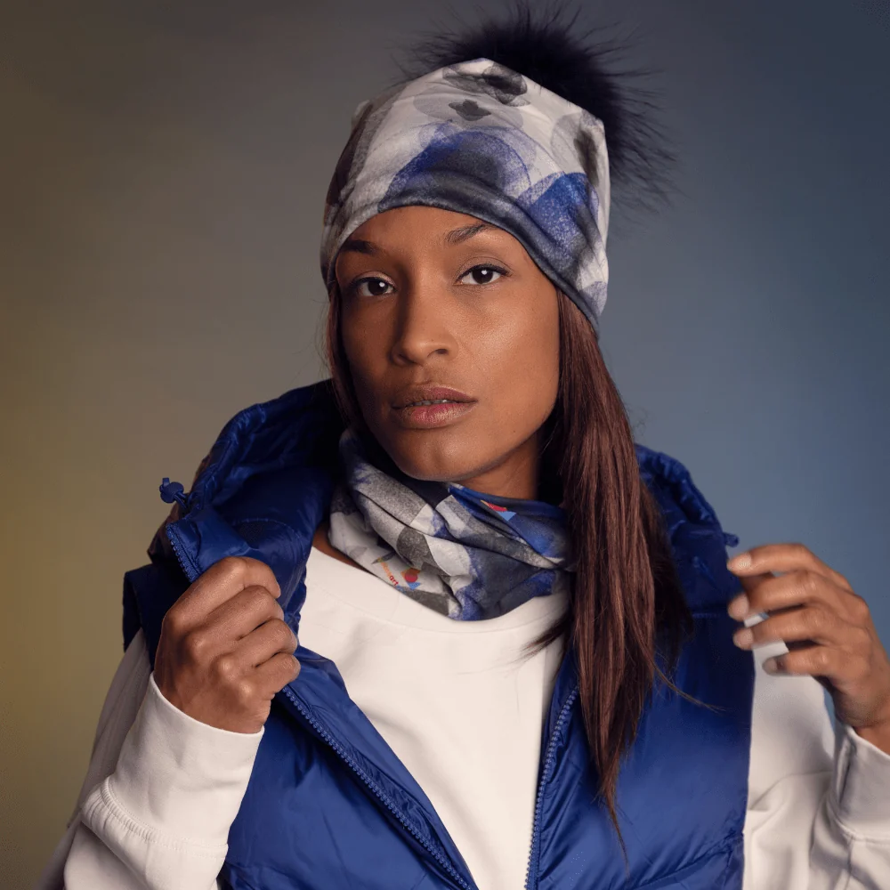 Lalita's Art Shop Tuque avec pompon amovible Blue Feathers - Femme