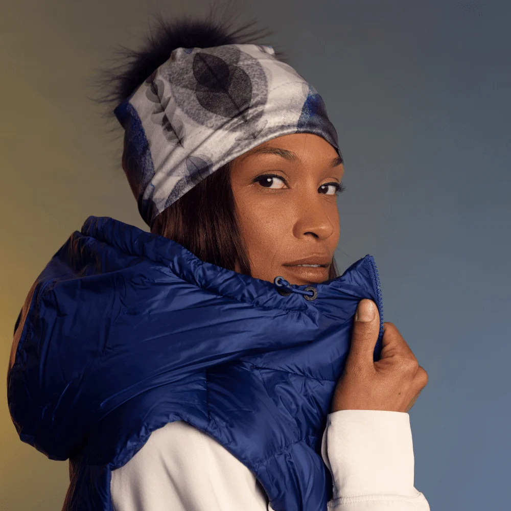 Lalita's Art Shop Tuque avec pompon amovible Blue Feathers - Femme