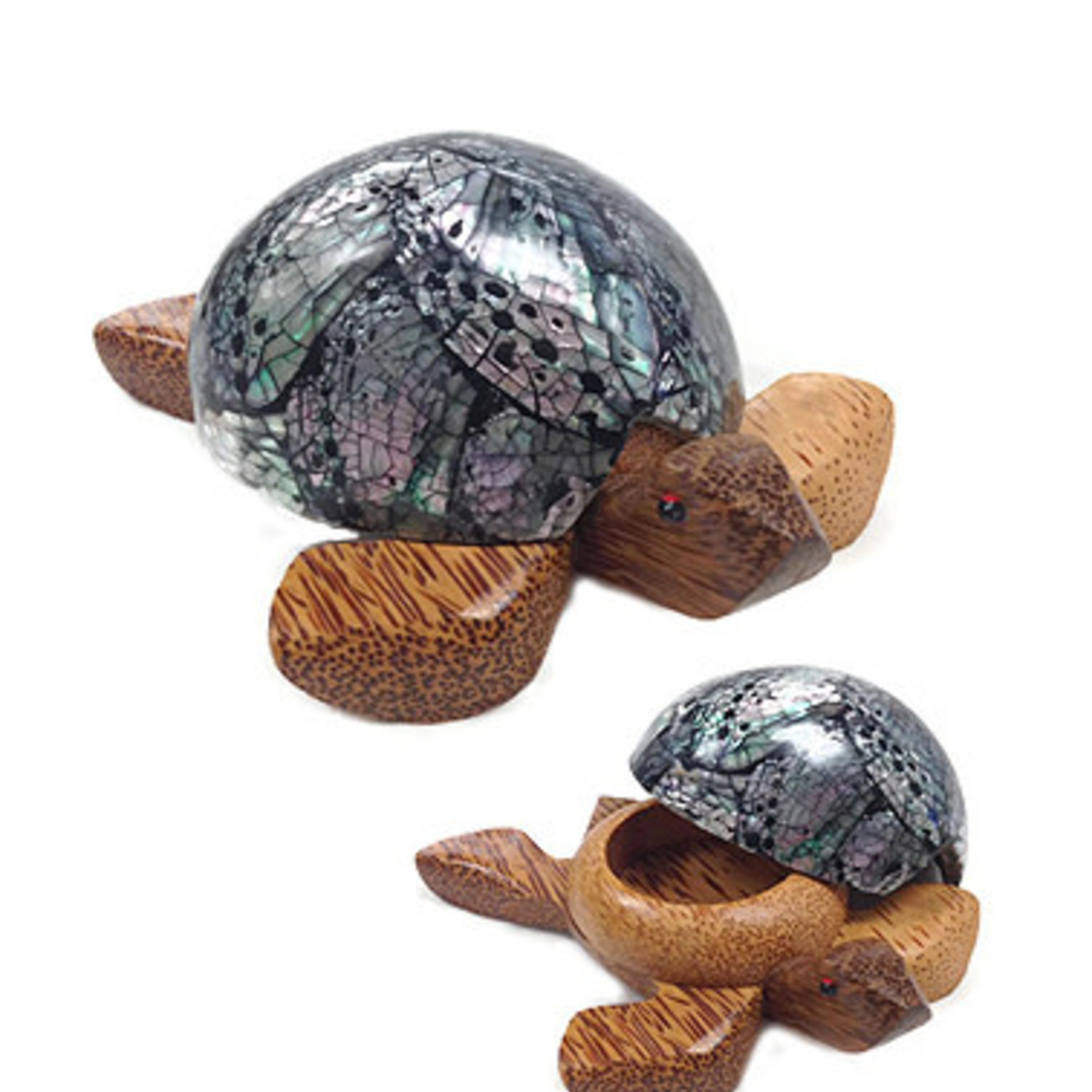 Hand Carved 7 Eye Shell Coconut Turtle