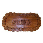 Hand Carved Aloha  Plumeria Lei Sign