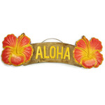 Hand Carved and Painted Sign Hibiscus Aloha