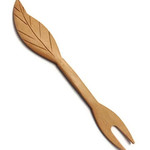 Hand Carved Fruitwood Cocktail Fork with Leaf Top, pack of 10