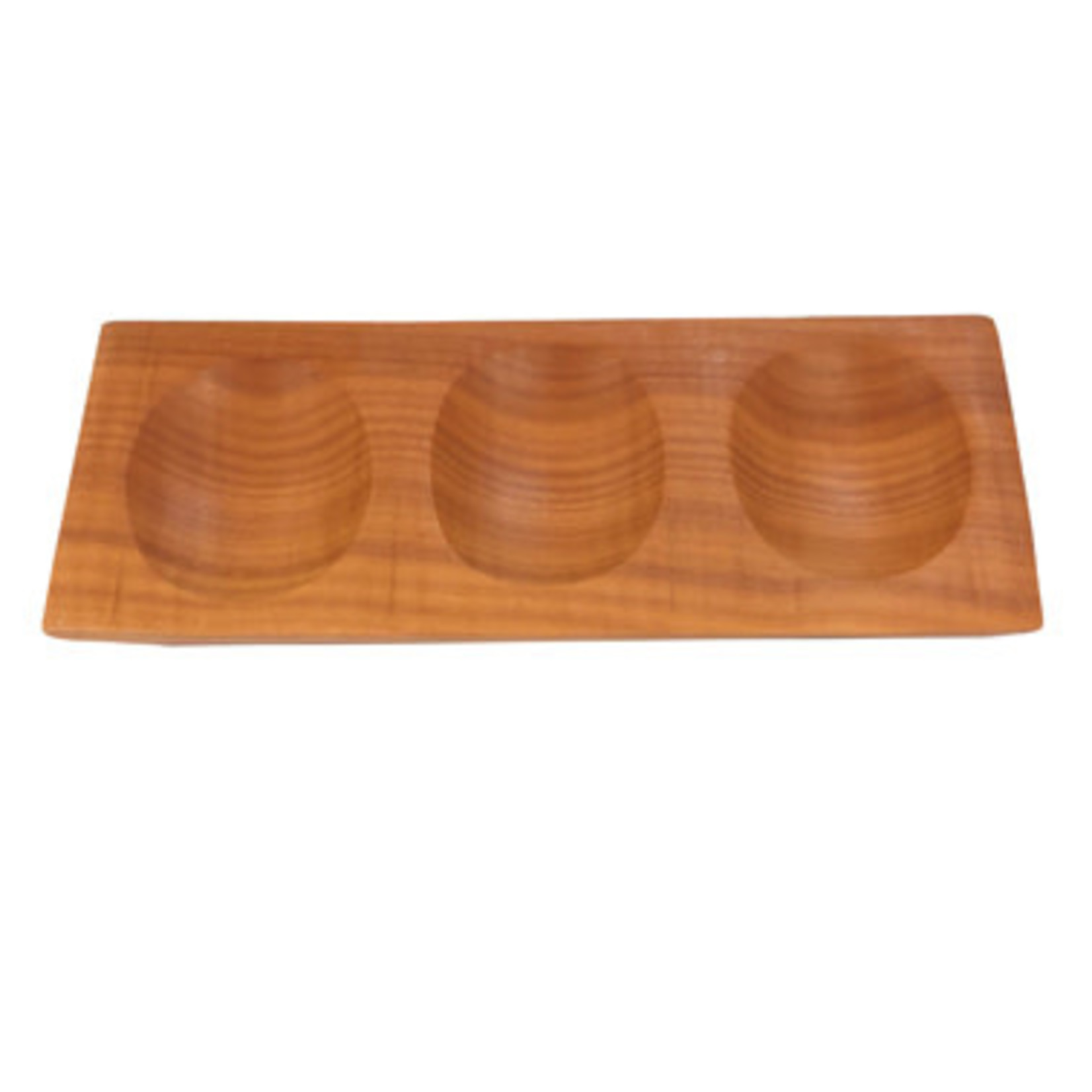 Hand Carved Fruitwood Triple Spice Plate