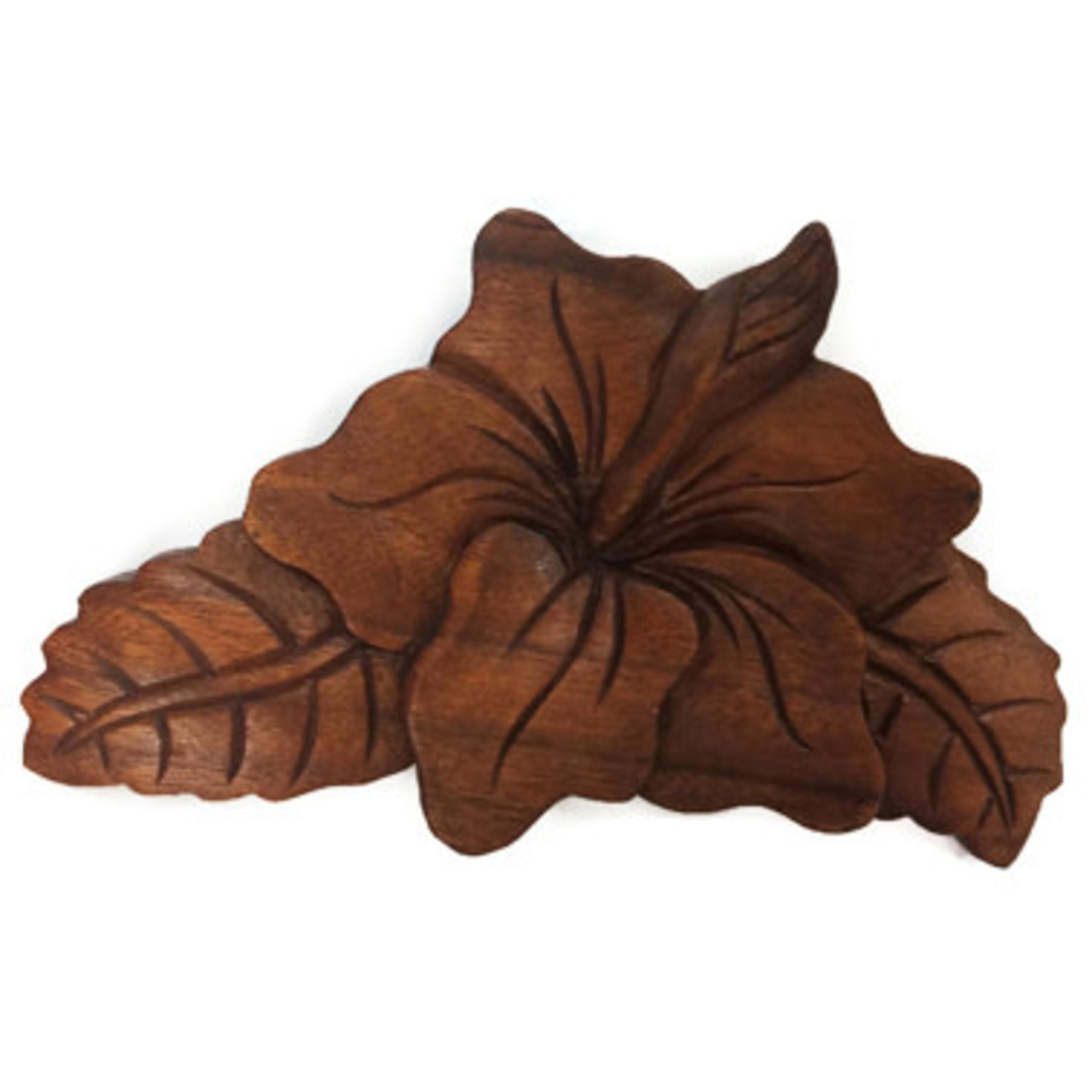 Hand Carved Plaque Small Hibiscus with Leaf