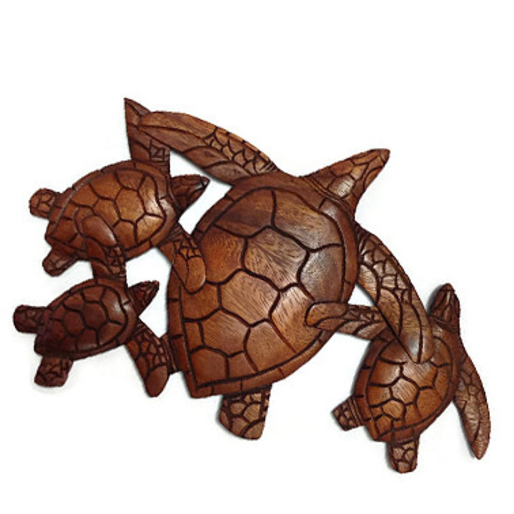 Hand Carved Plaque Turtle Family