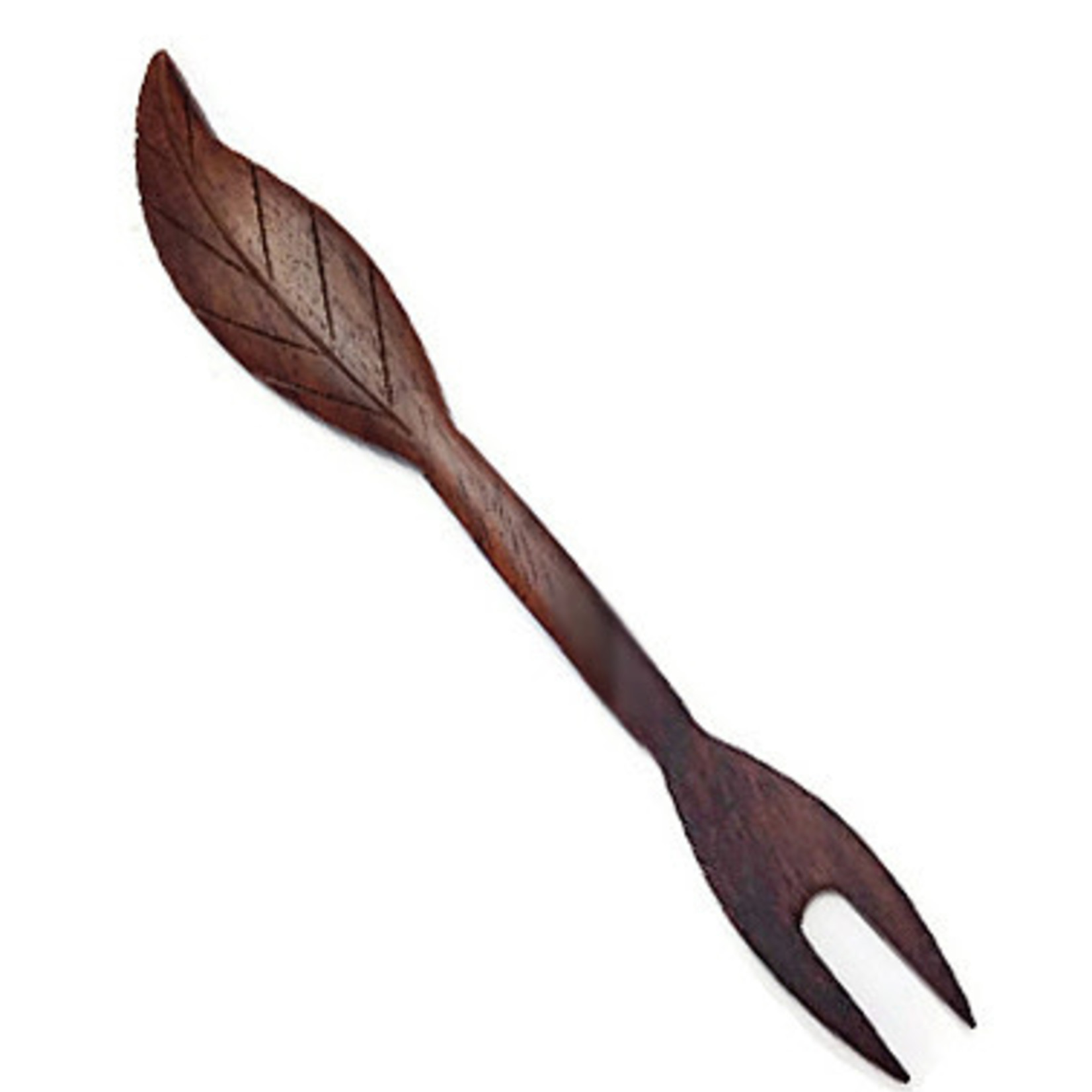 Hand Carved Rosewood Cocktail Fork with Leaf Top, pack of 10