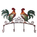 Handmade and Painted Iron Double Rooster with 4 Hooks