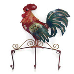 Handmade and Painted Iron Single Rooster with 3 Hooks