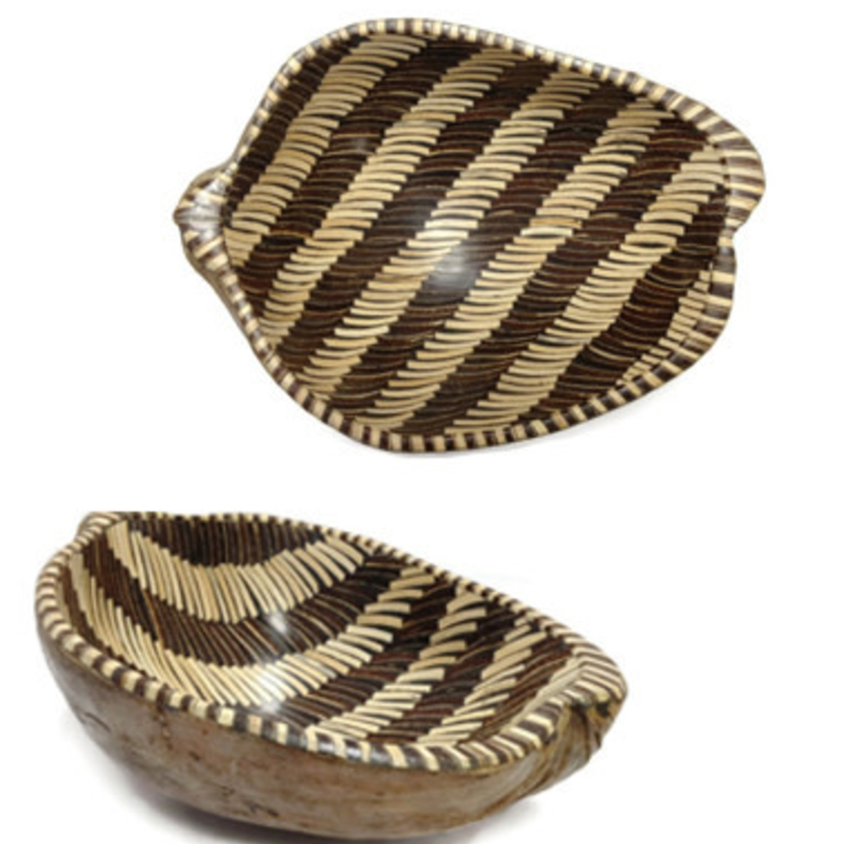 Handmade Large Coconut Bowl with Full Mosaic Inlay Stripe