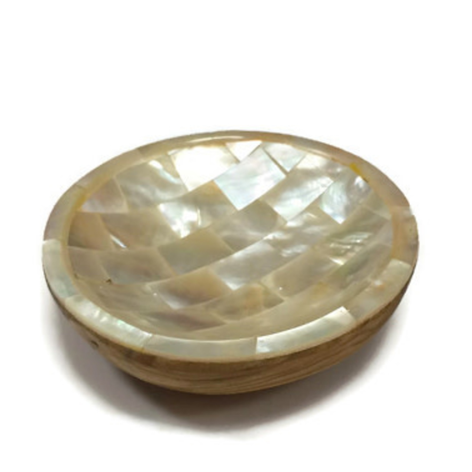 Handmade Mother of Pearl Round Dish with Teak Base