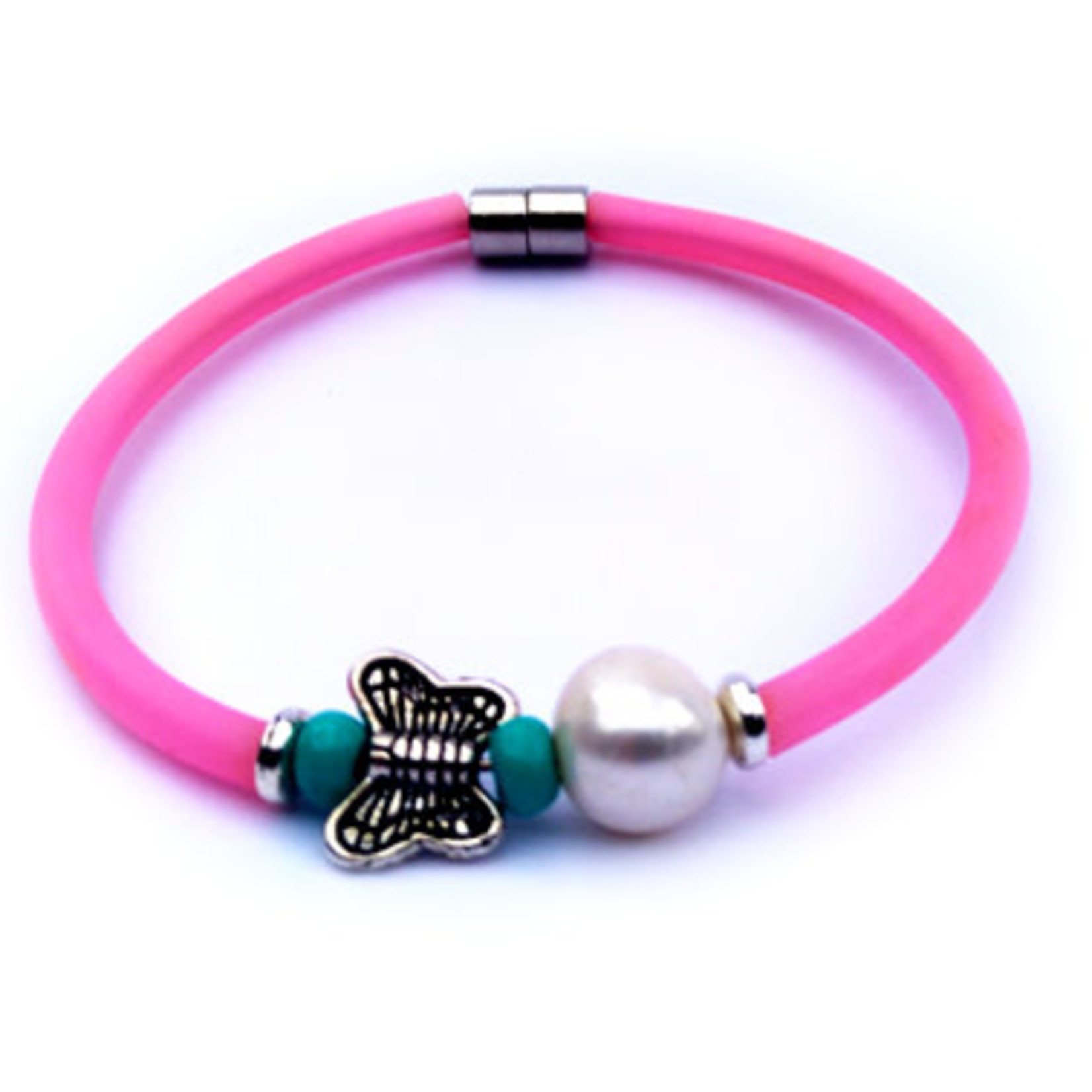 Magnetic Pearl and Butterfly Kids Bracelet Pink