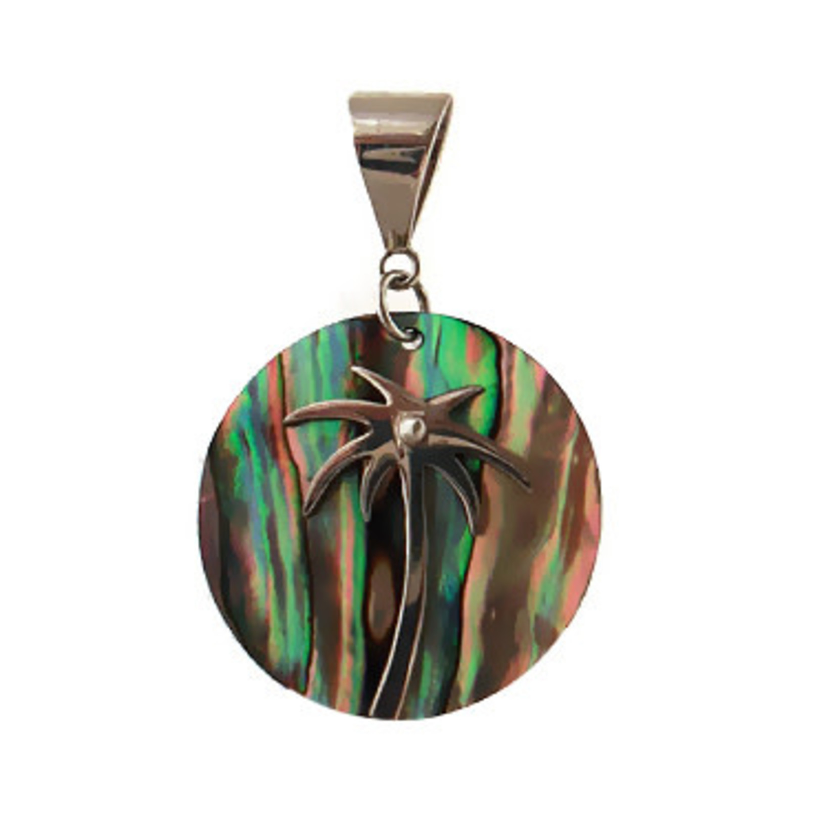 P178 Sterling Silver Paua Palm Tree Pendant