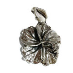 P62 Sterling Silver Hibiscus Flower with Leaf Pendant