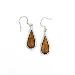 SE351 Sterling Silver Hawaiian Koa Wood Raindrop Dangle Earrings Large