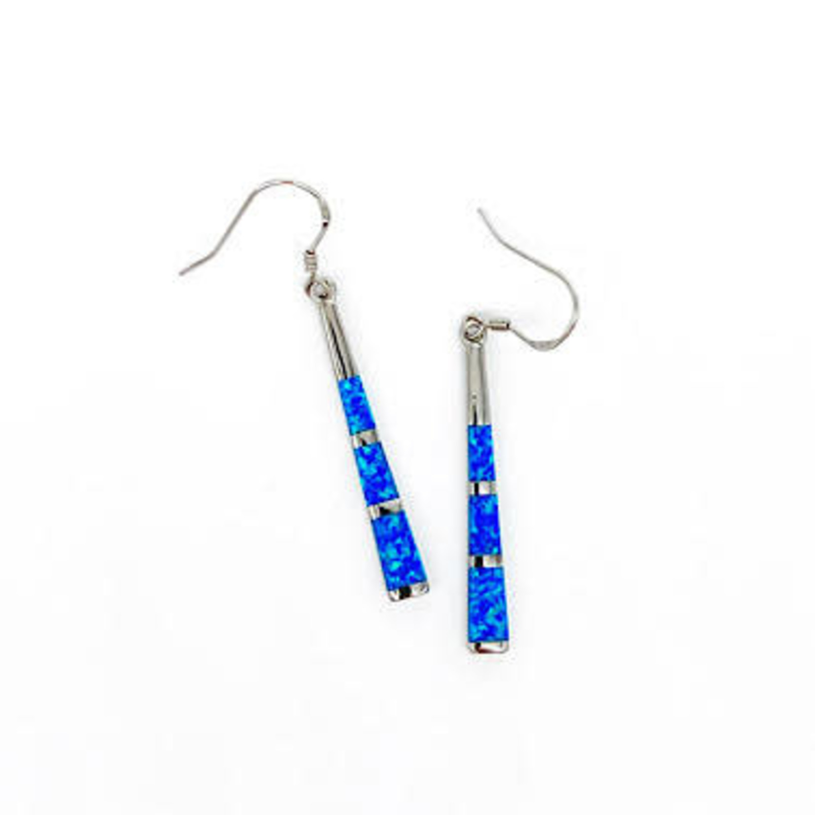 SE353 Sterling Silver Synthetic Opal Sleek Bar Dangle Earrings