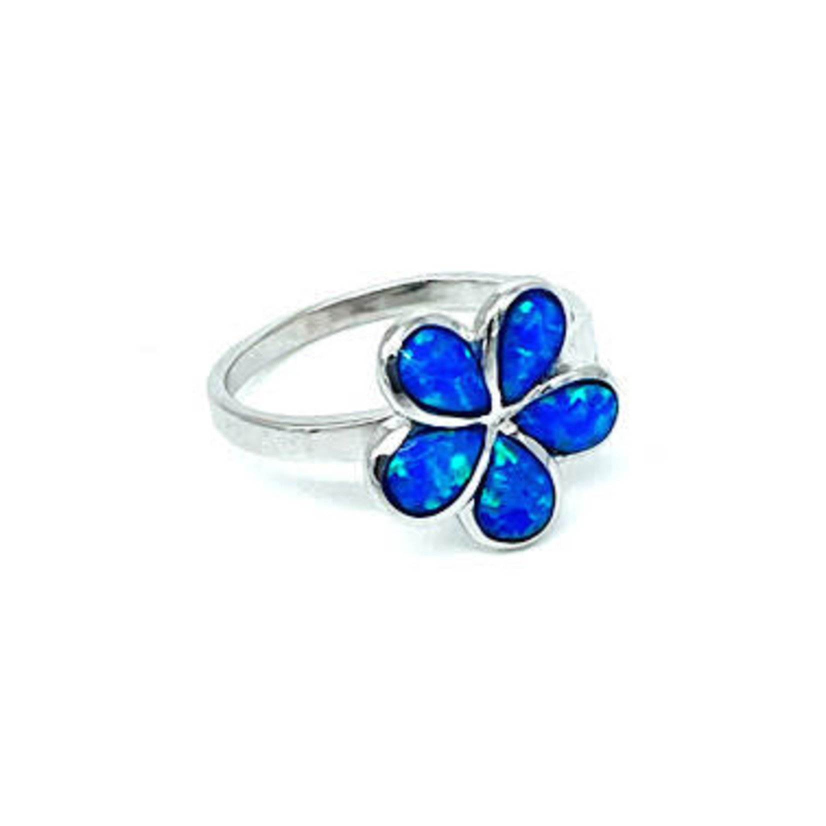 Sterling Silver Synthetic Opal Plumeria Ring