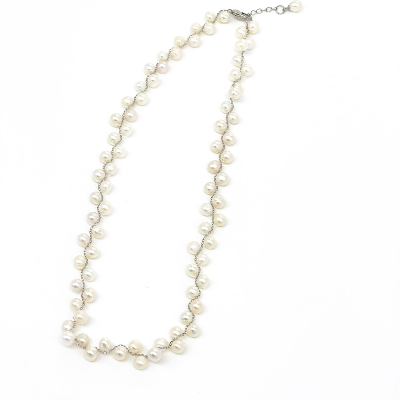 5.5-6mm 16-17" Sterling Silver Chain Braided Pearl Necklace