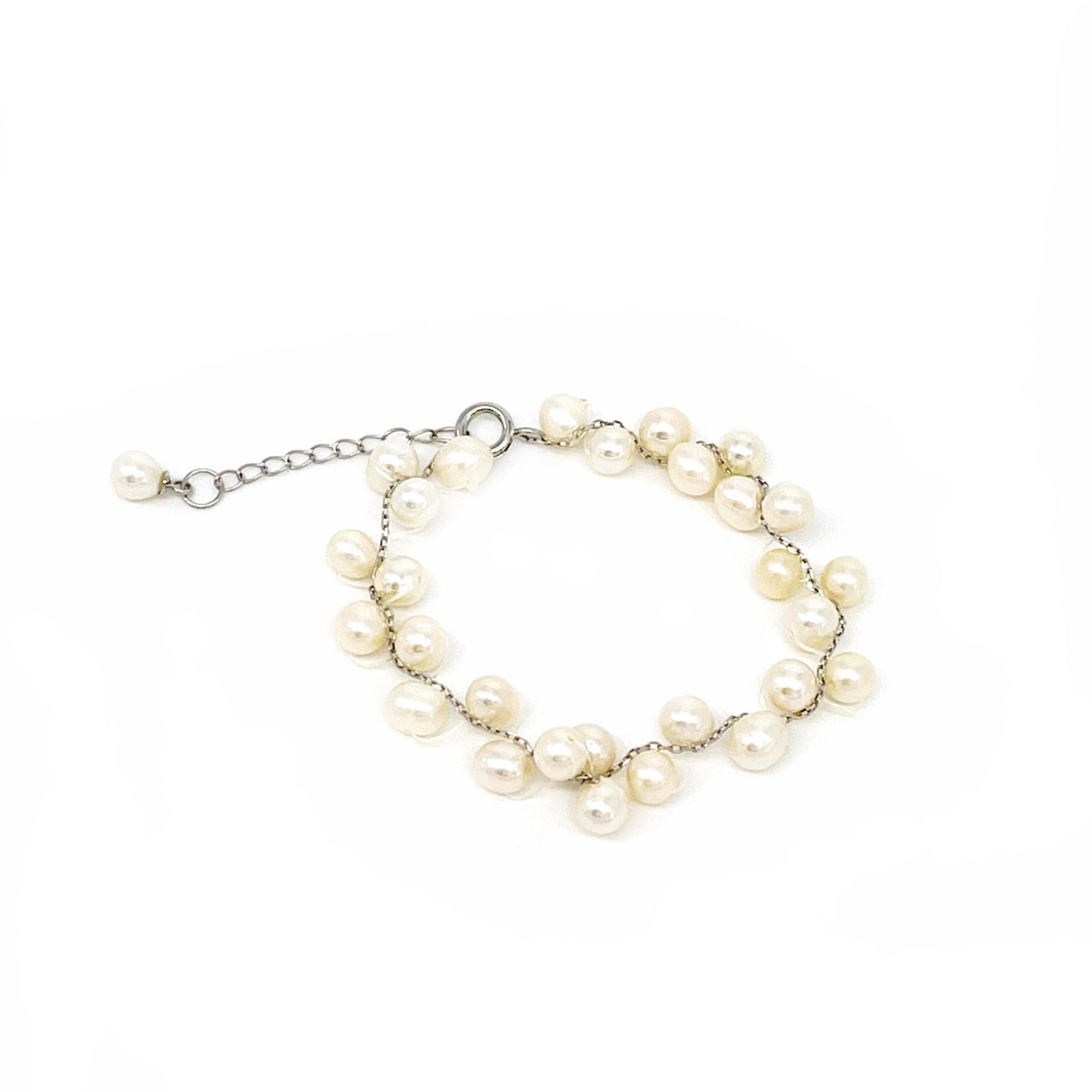 5.5-6mm Sterling Silver Chain Braided Pearl Adjustable Bracelet