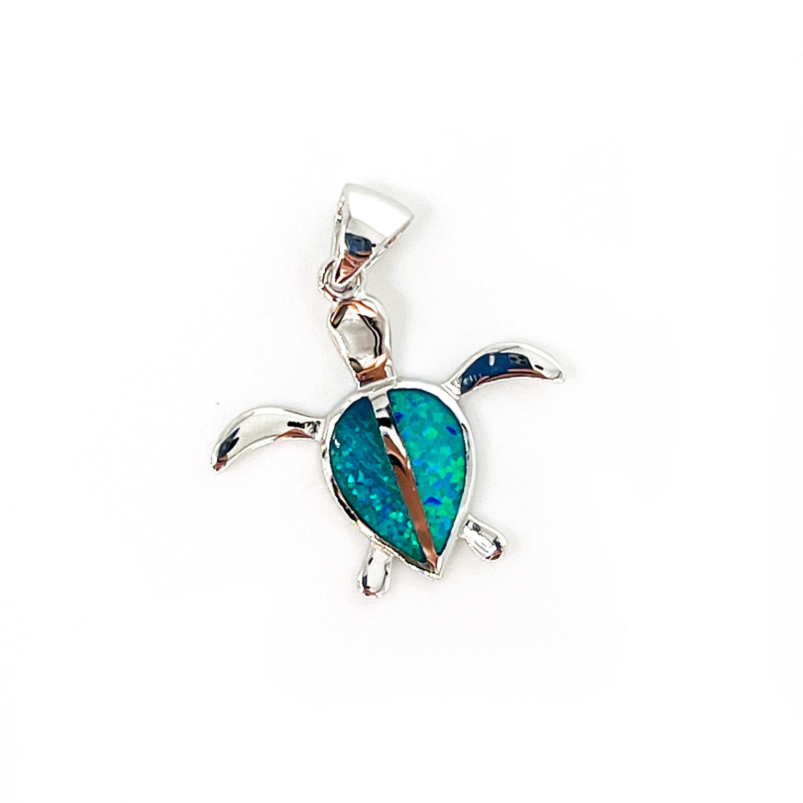 P99 Sterling Silver Synthetic Opal Turtle Pendant