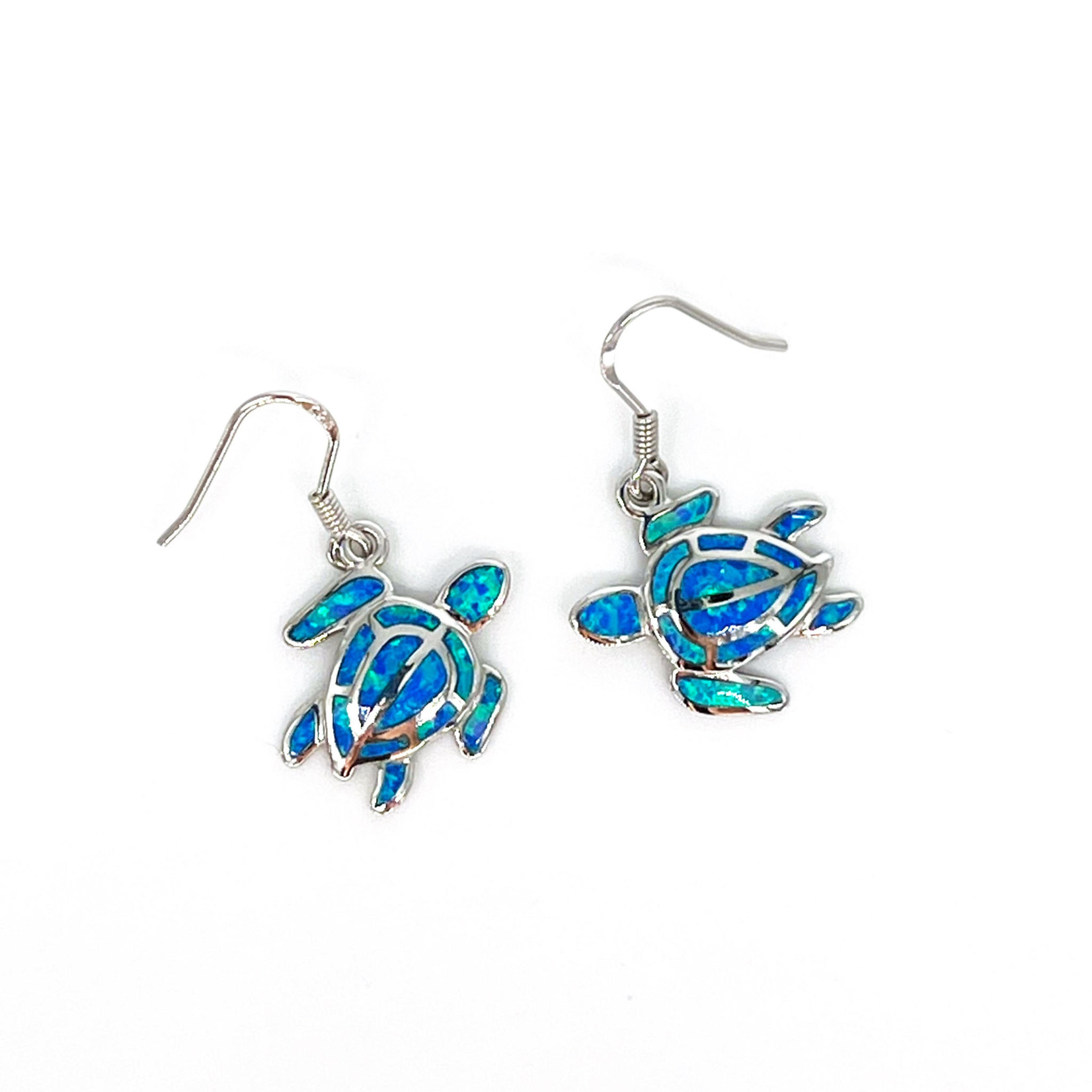 SE284 Sterling Silver Synthetic Opal Turtle Dangle Earrings