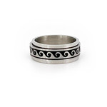 Men's 8mm Stainless Steel Spinner Wave Ring