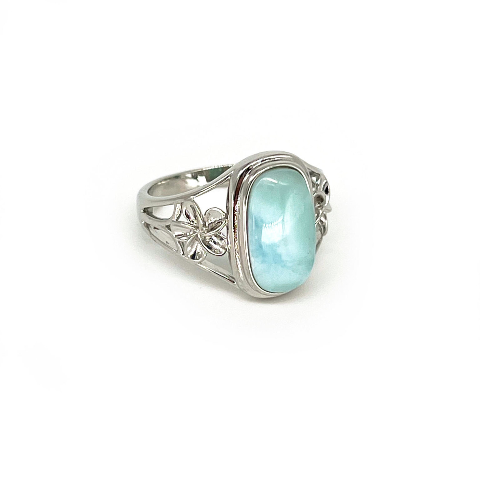 Sterling Silver Larimar Ring with Plumeria
