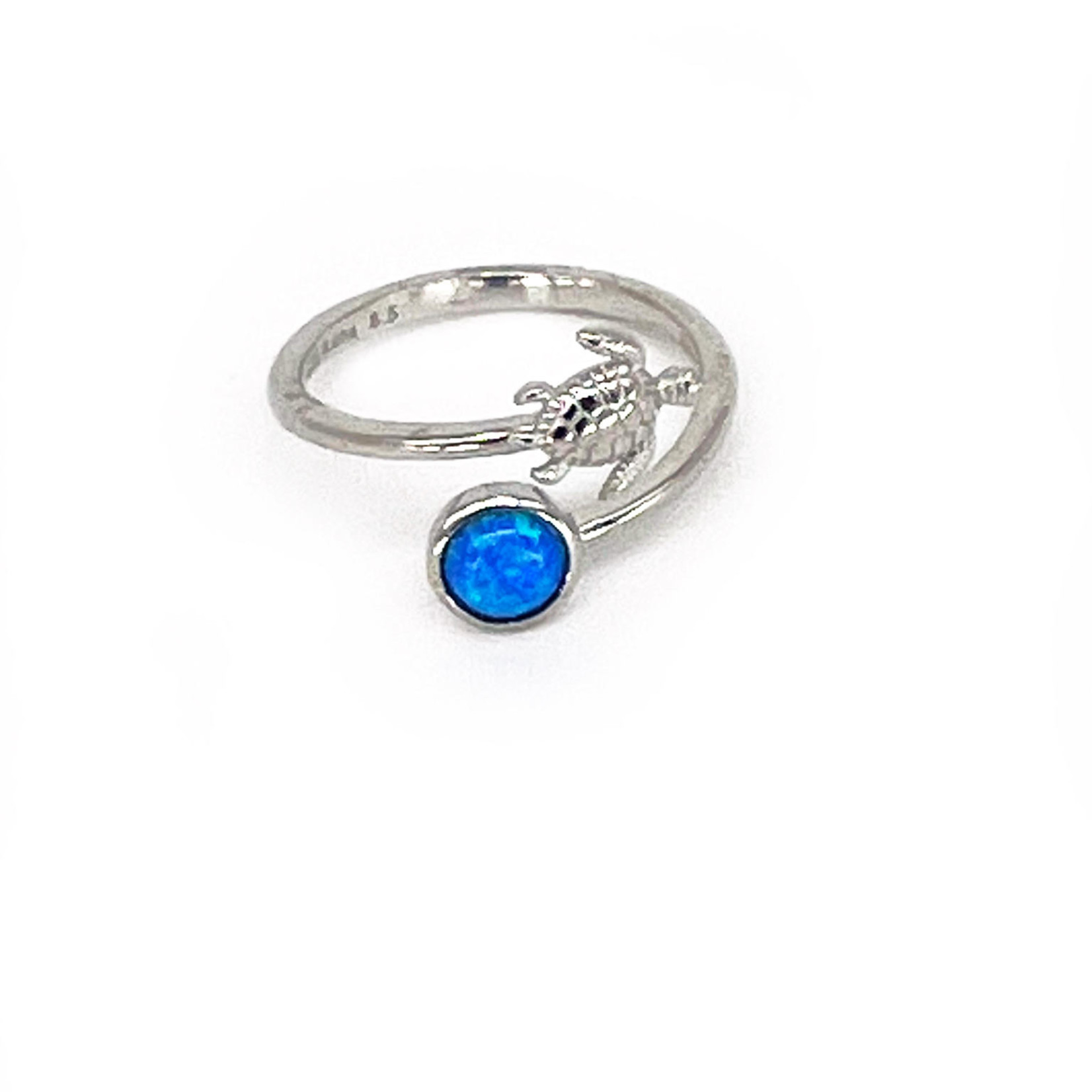 Sterling Silver Adjustable Ring Turtle and Synthetic Opal Blue