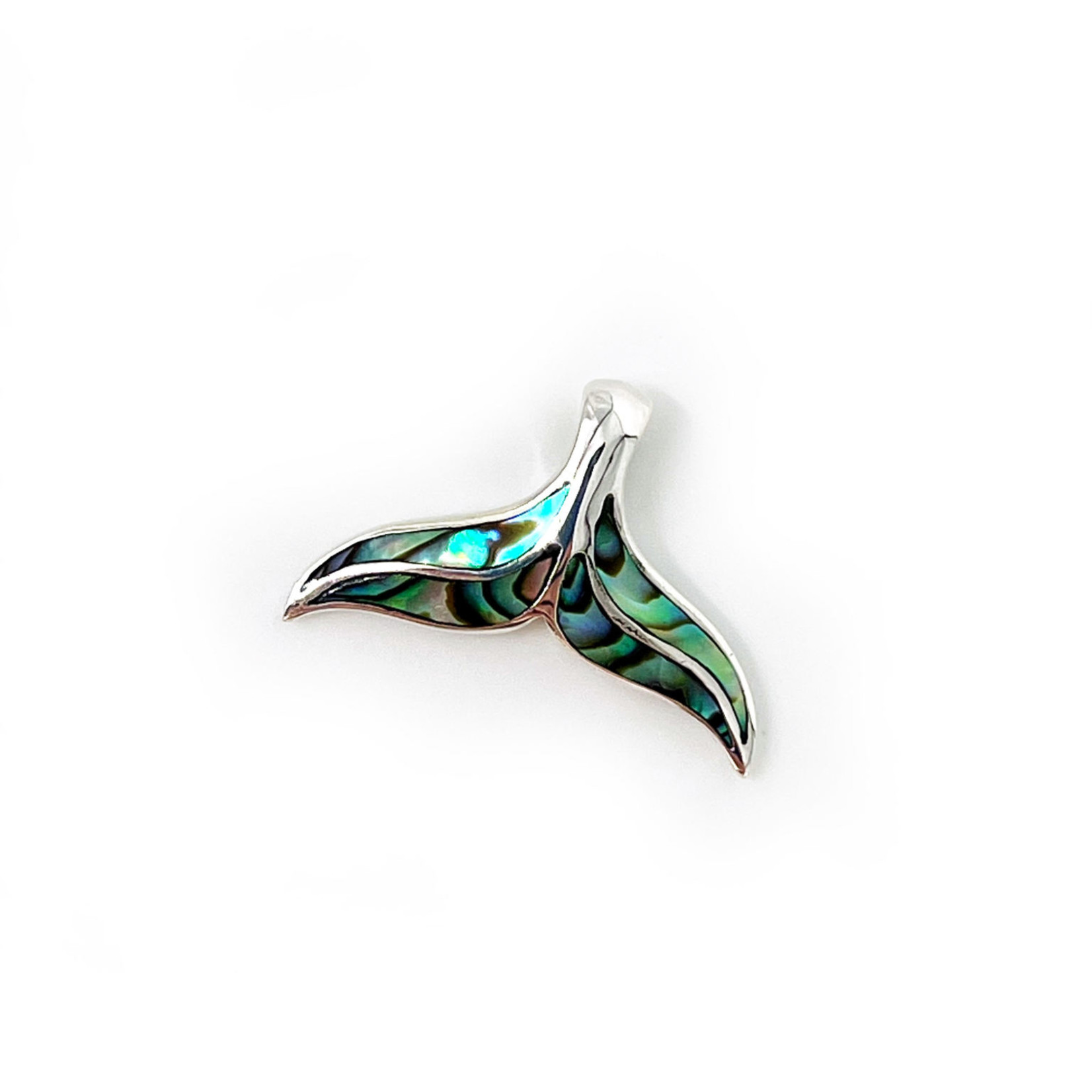 P273 Sterling Silver Paua Shell Whale Tail Pendant