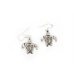 SE367 Sterling Silver Carved Back Turtle Dangle Earrings