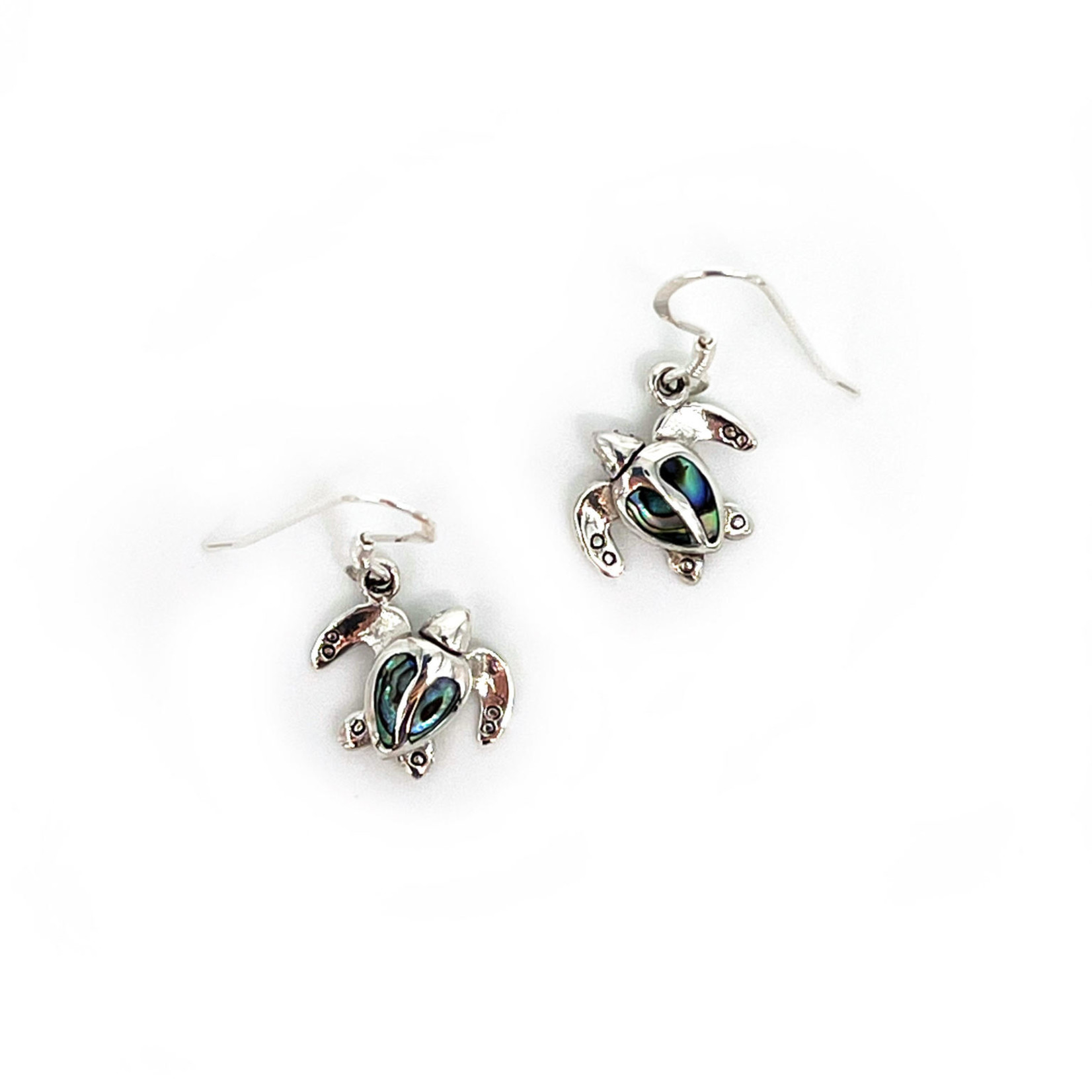 SE369 Sterling Silver Paua Shell Turtle Dangle Earrings