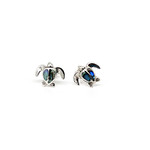 SE371 Sterling Silver Paua Shell Turtle Stud Earrings
