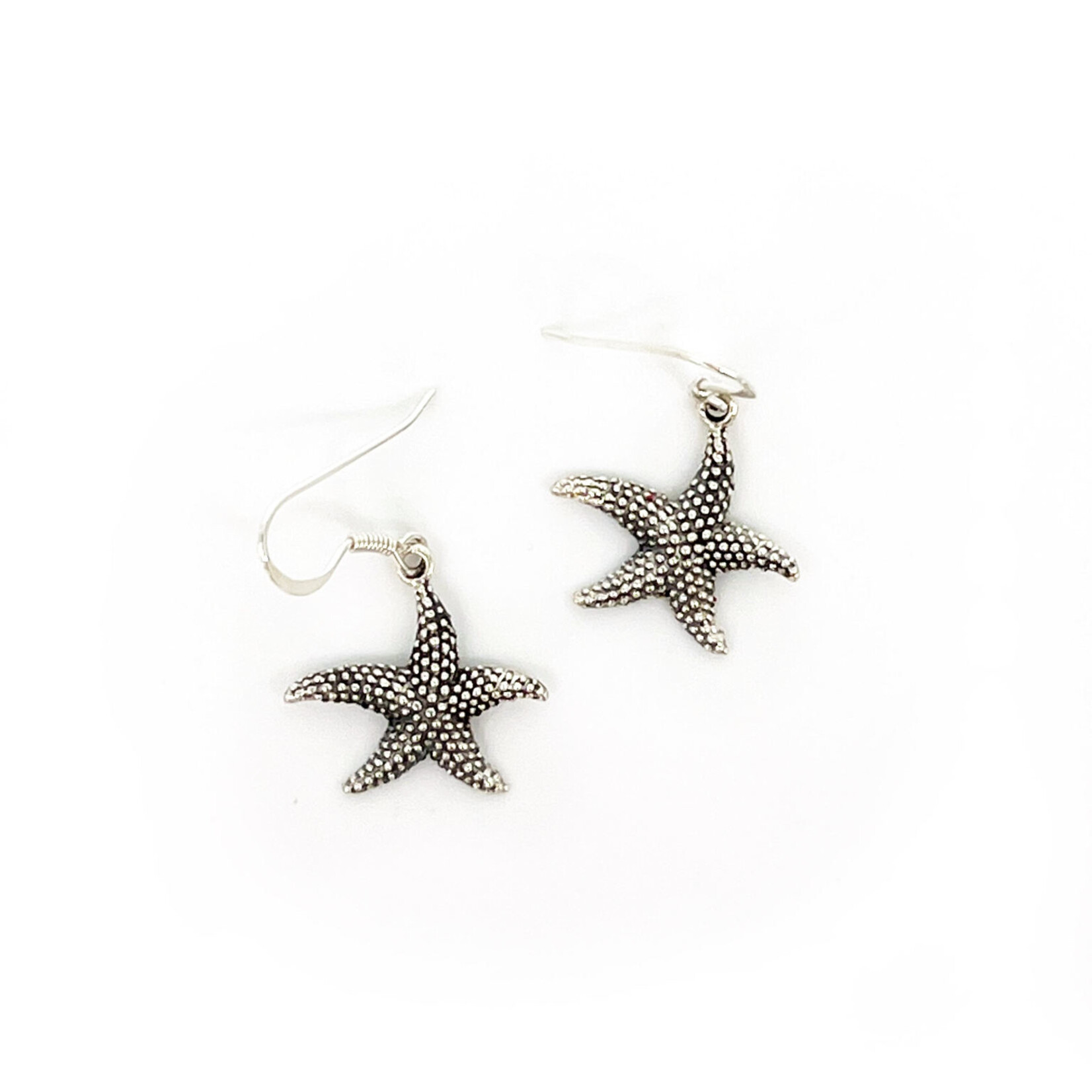 SE373 Sterling Silver Bumpy Starfish Dangle Earrings