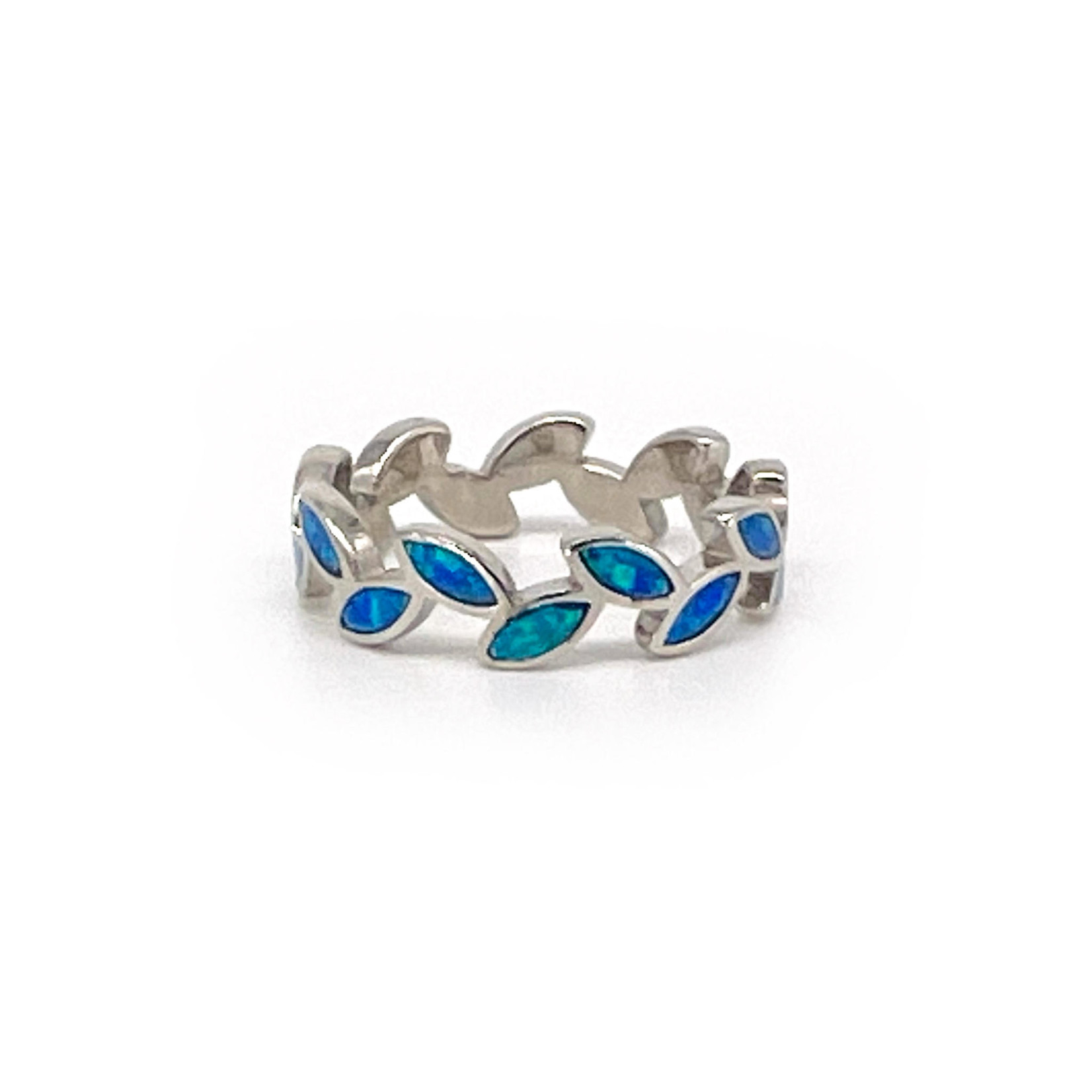 Sterling Silver Synthetic Opal Leaf Ring