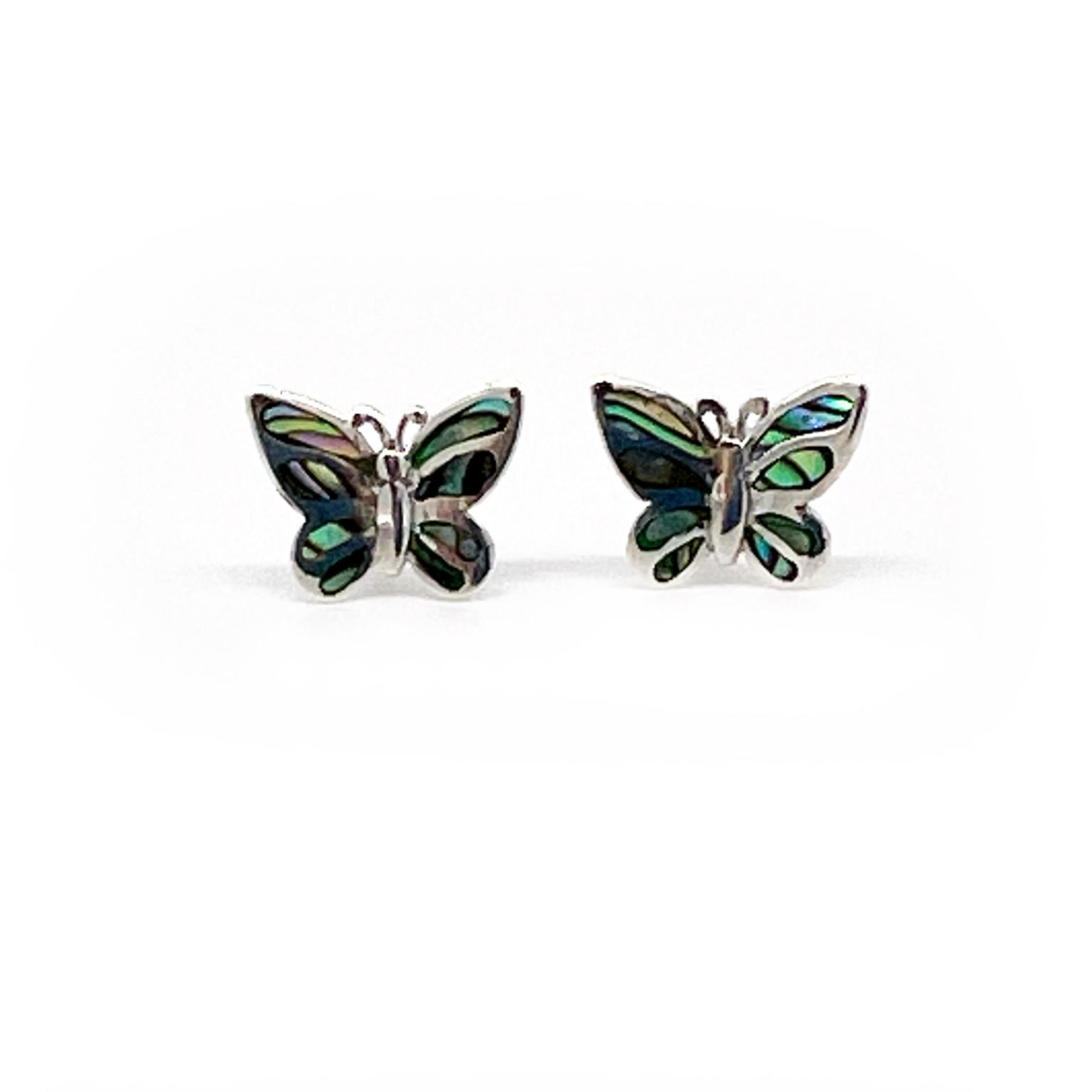 SE379 Sterling Silver Paua Shell Butterfly Stud Earrings