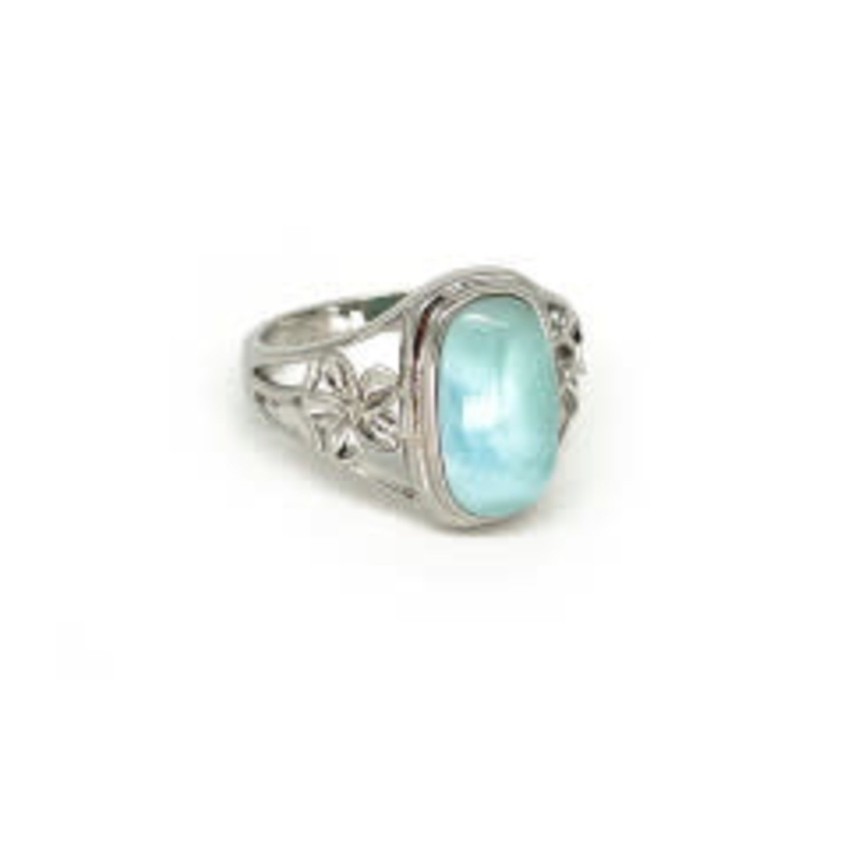 Sterling Silver Larimar Ring with Plumeria