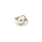 Sterling Silver Adjustable 8-8.5mm Pearl Heart Ring
